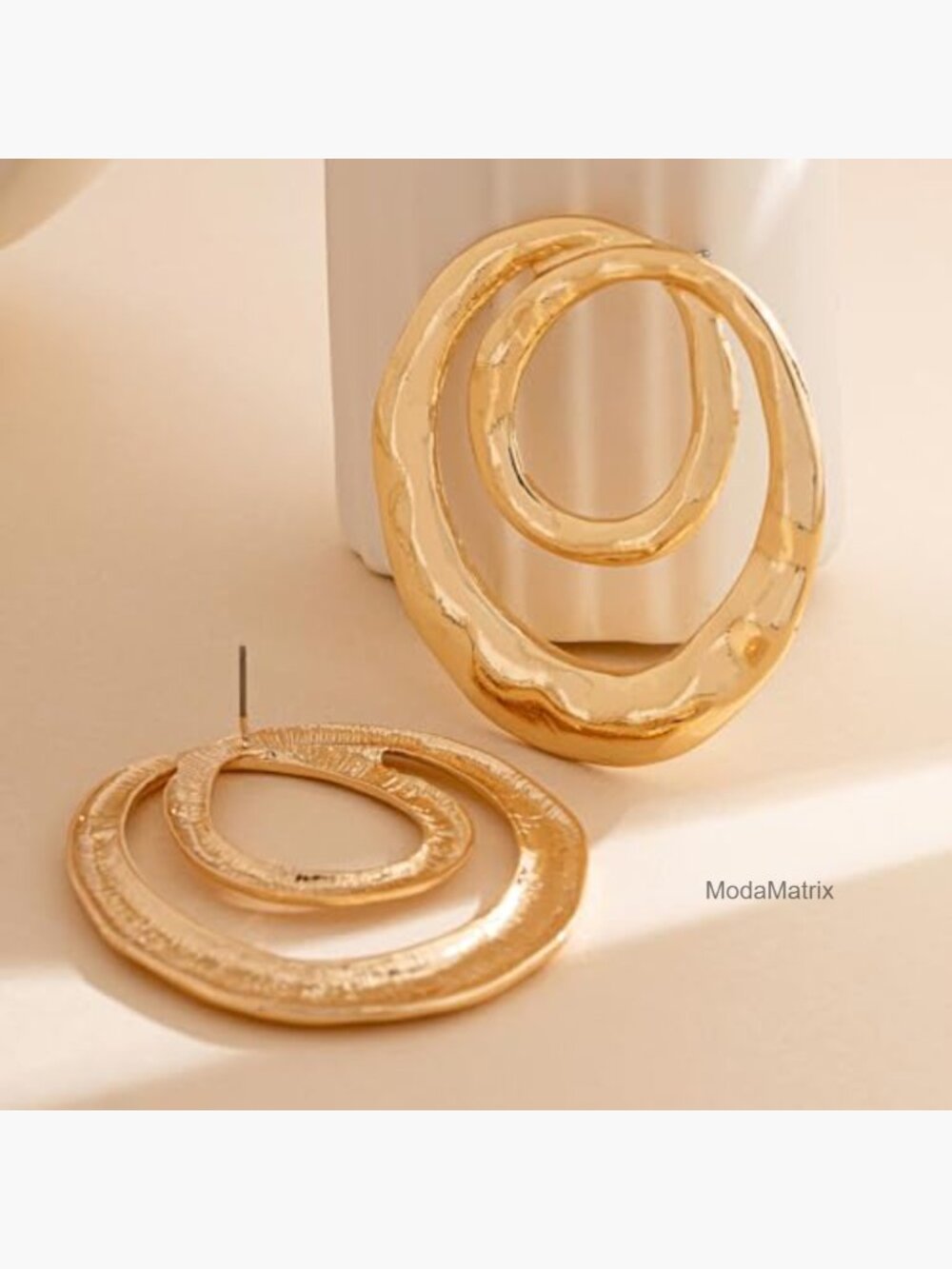 Gold Chunky Geometric Dangle Earrings for Women Large Round Statement Drop - Picture 6 of 7
